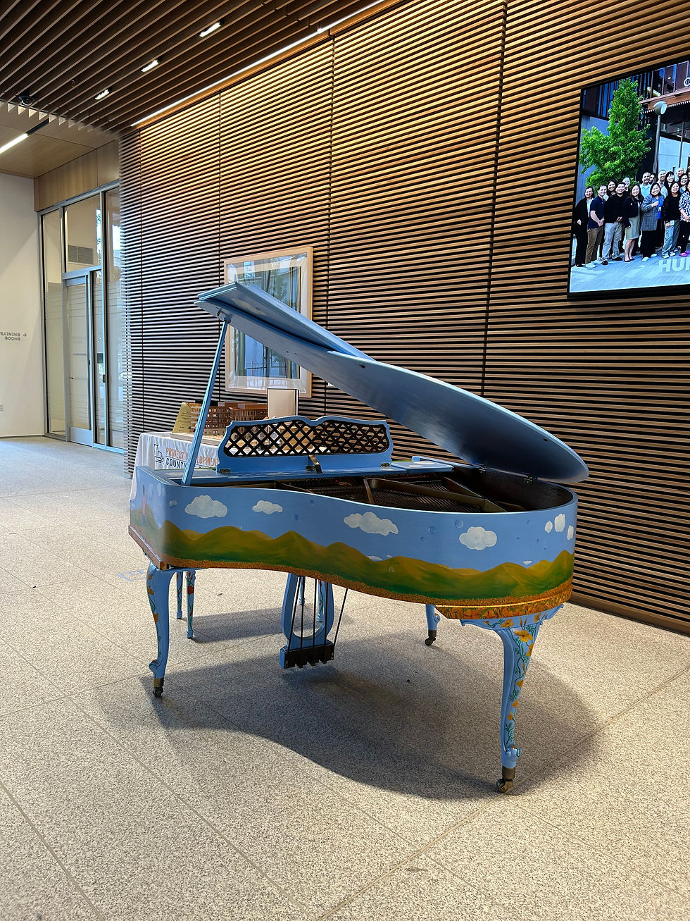 A painted piano in a lobby