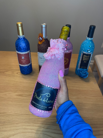 Hand-glittered wine bottles