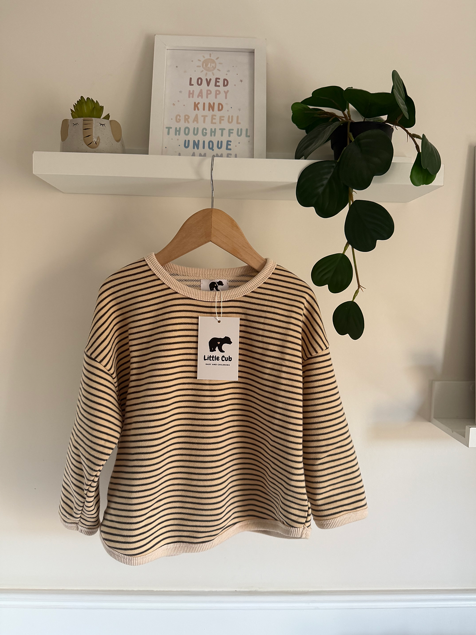 Beige Cream Striped Long Sleeve T Shirt