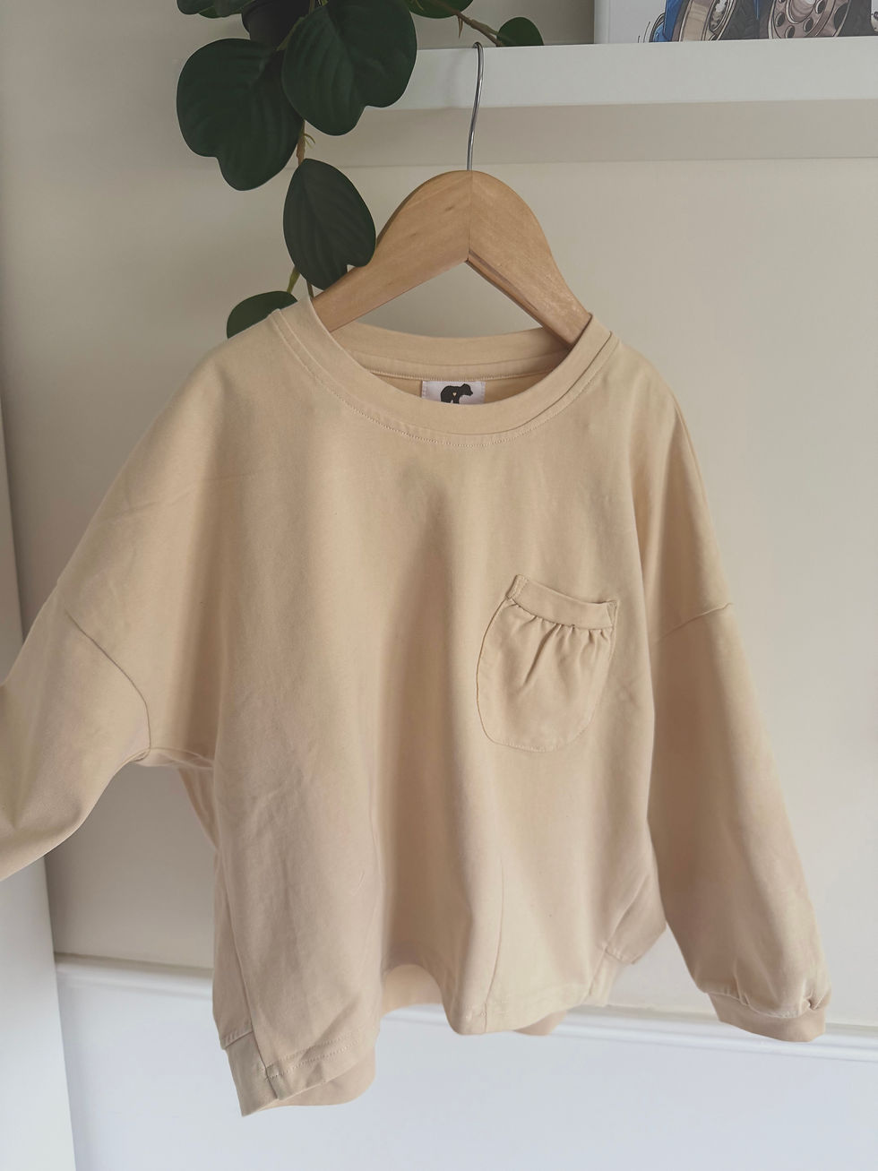 Thumbnail: Cream Beige Cotton Long Sleeve oversized t-shirt