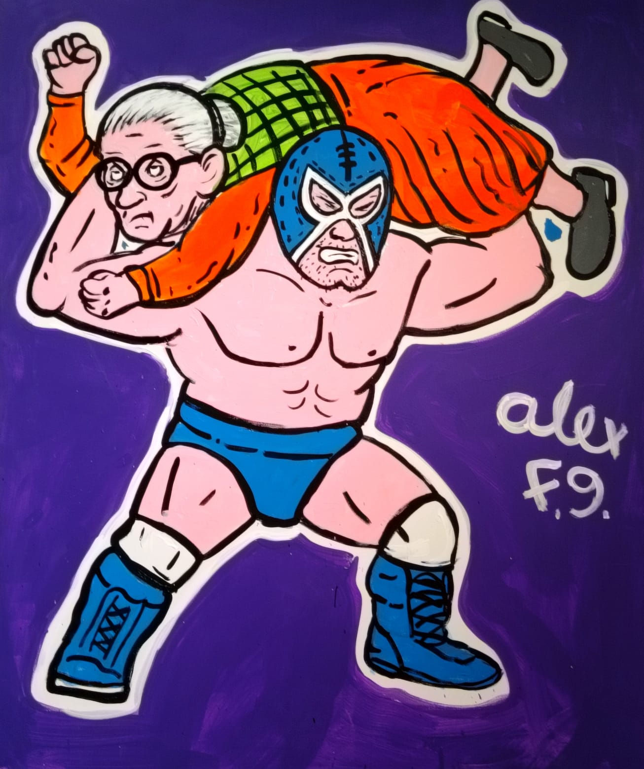 Wrestler with grandma /  Luchador con abuelita.  Alex Fernández