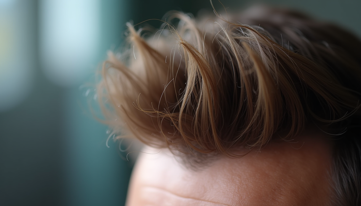 High angle view of healthy hair strands after PRP and GFC treatment