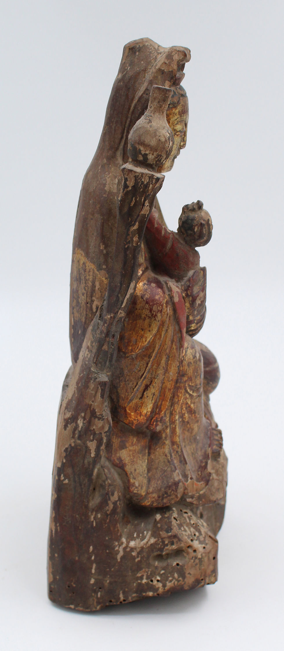 Chine statue en bois ancienne guanyin et enfant 18 / 19 eme