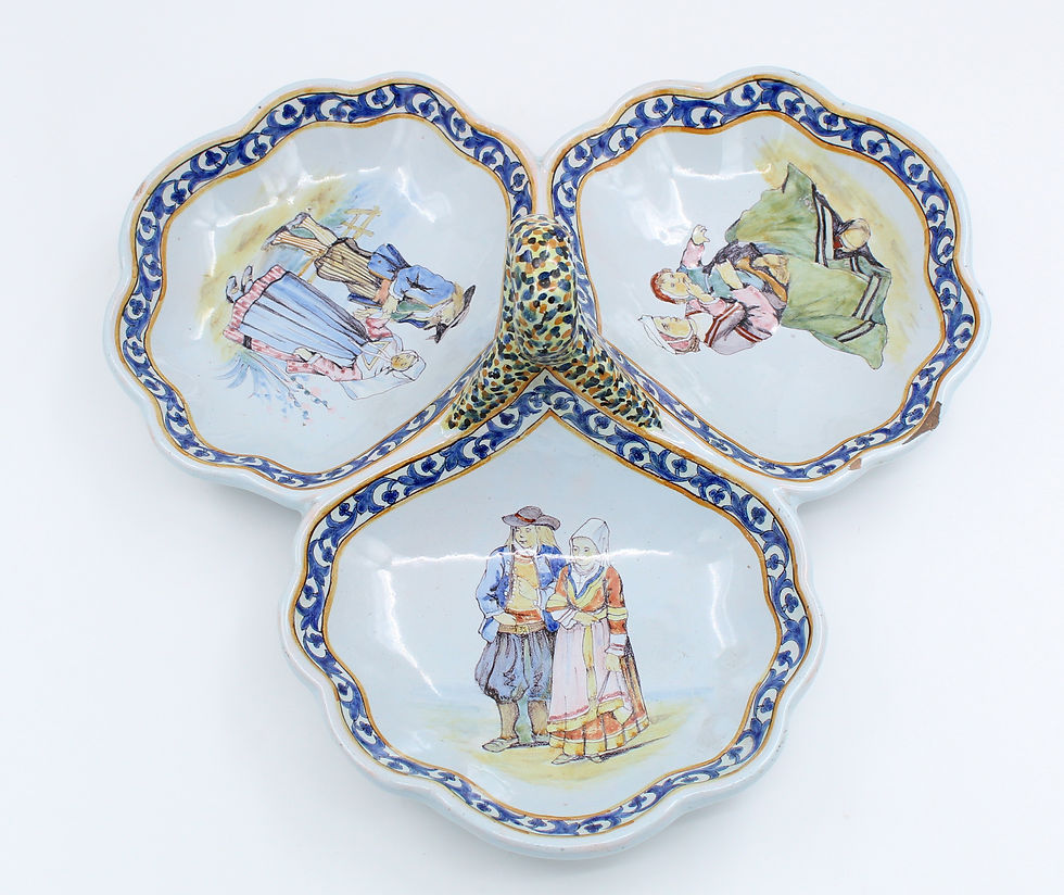 Miniature : Quimper Porquier Beau Coupe en faïence Plat mendiant Diamètre 32 cm
