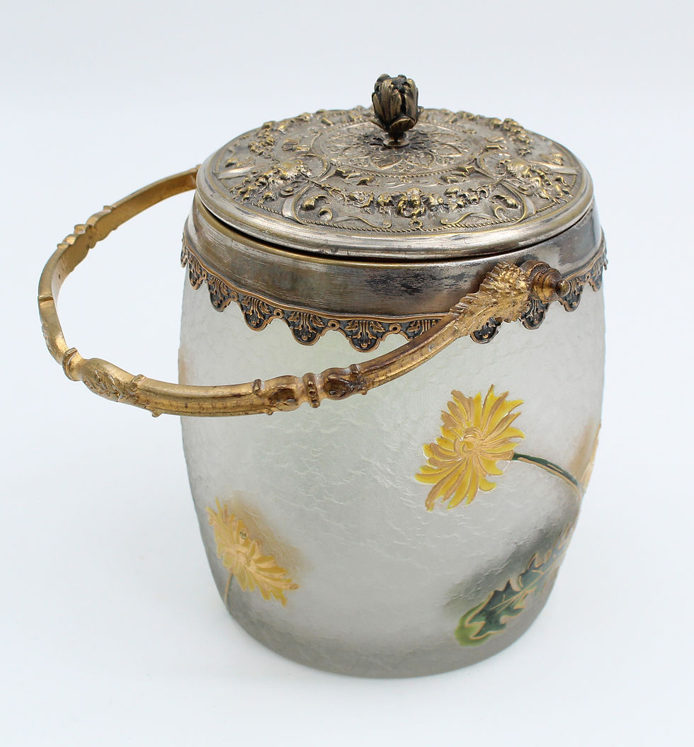 Miniature : Seau à biscuits en verre dégagé à l'acide de fleurs Montjoye, Legras circa 1900
