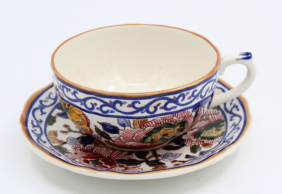 Grande Tasse et soucoupe à déjeuner en faïence de GIEN Modèle Pivoines /3