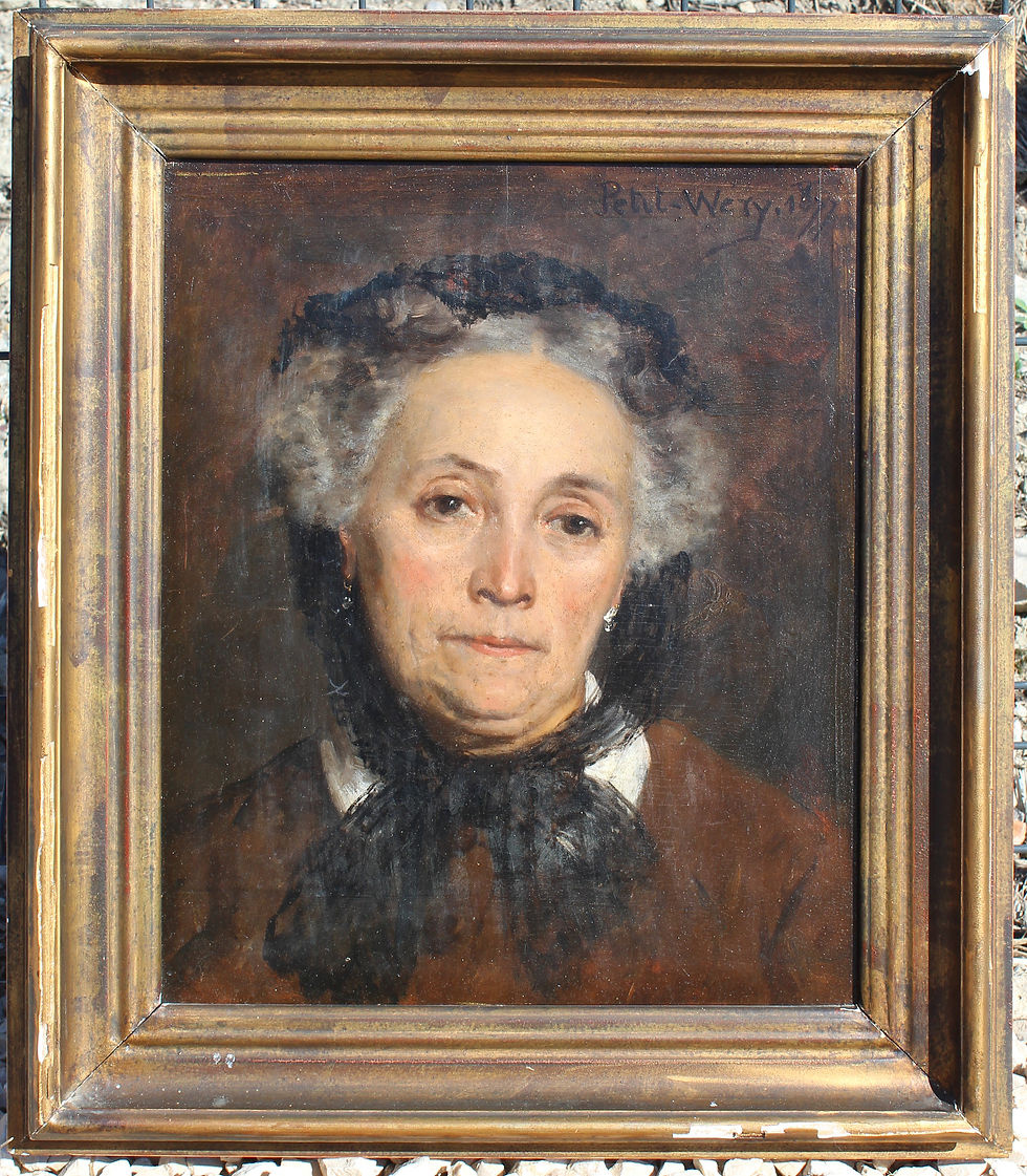 Miniature : Tableau huile sur panneau Portrait d' une femme au voile signé PETIT-WERY 1877