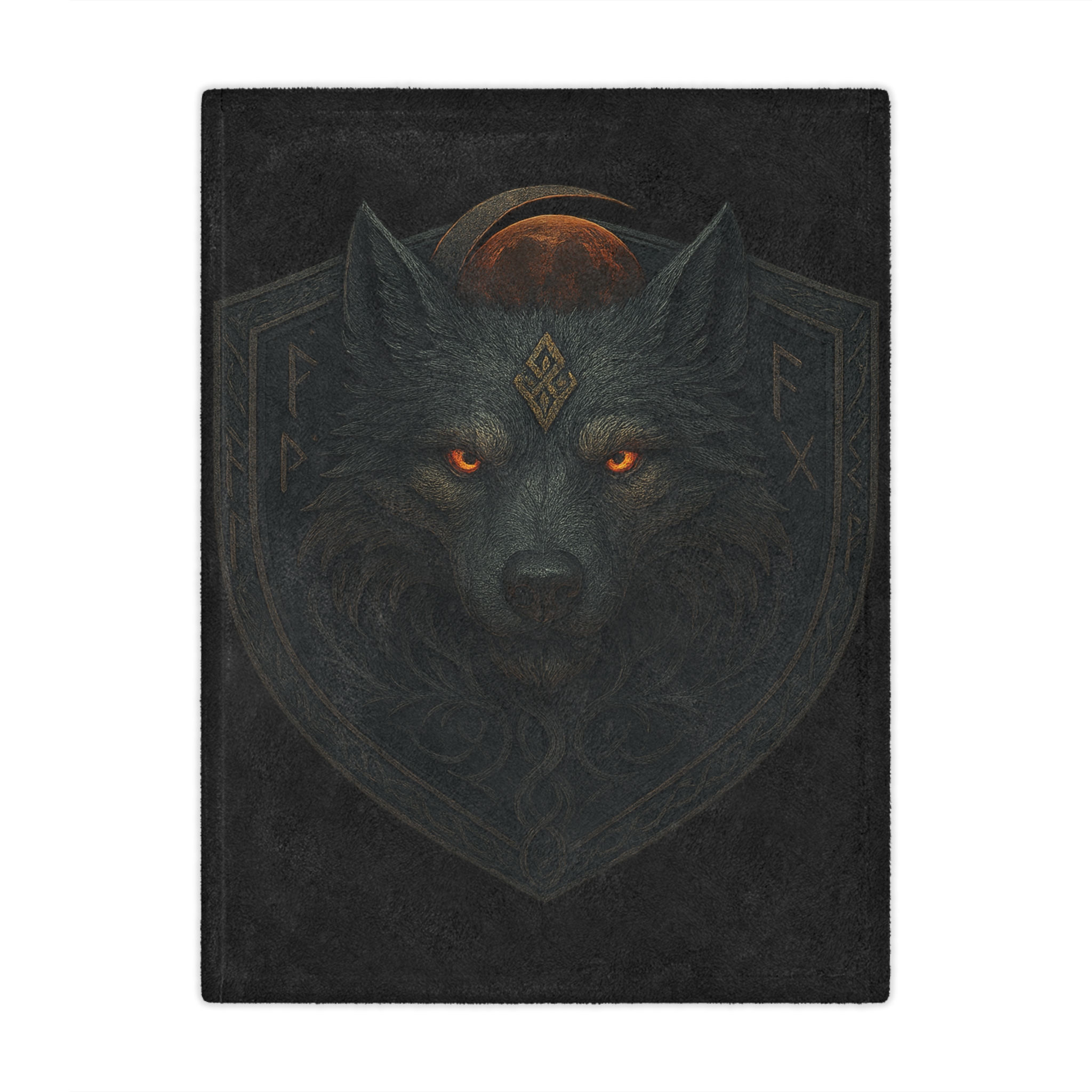 Dark wolf with glowing eyes on fleece They Rise for Power Sherpa Blanket