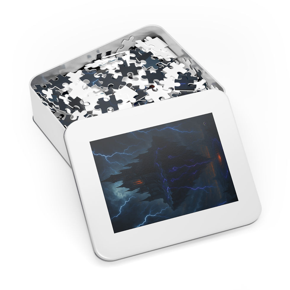 Thumbnail: Havocspire Stormcastle Jigsaw Puzzle – Dark Fantasy Puzzle with Tin Box, puzzle box with image.