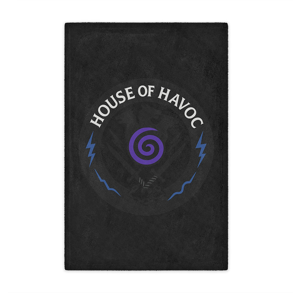 Thumbnail: Black blanket with "HOUSE OF HAVOC" and spiral logo, dark fan.