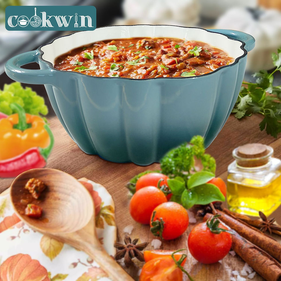Thumbnail: Pumpkin Dutch Oven 4.5 QT With Lid Cyan Enamel Cast Iron Cooking Pot Shape Soup 
