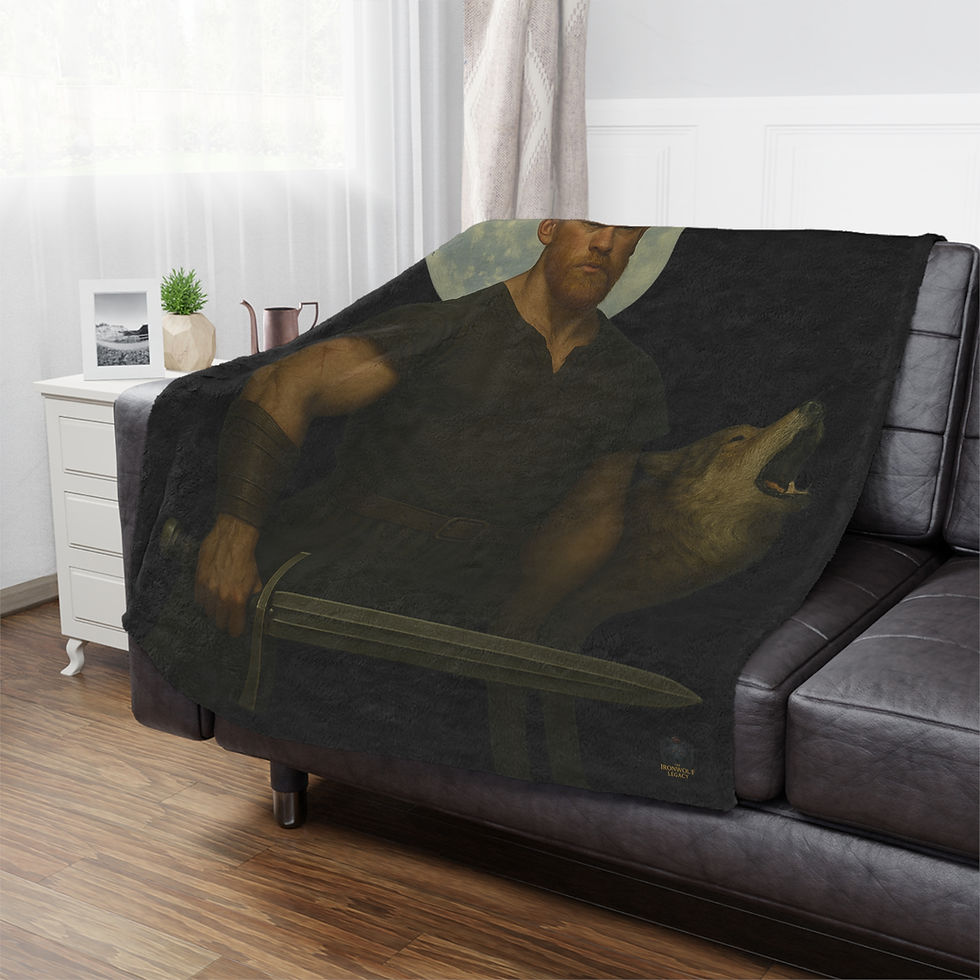 Thumbnail: Man on a blanket with a sword and wolf. Blood Remembers song. Dark fantasy theme song.