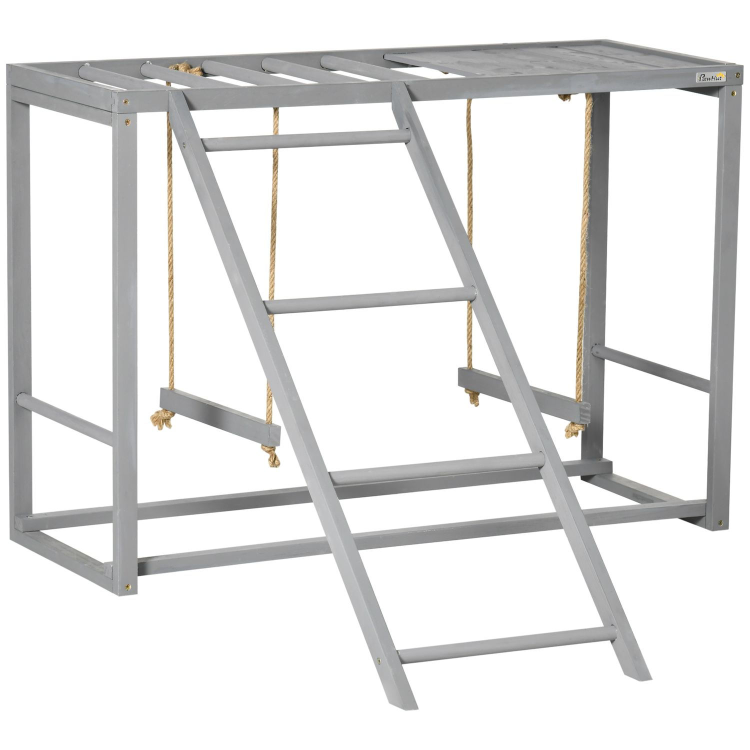 Wooden Chicken Swing Set Gray Activity Center for 3-4 Chickens with Multiple Roo