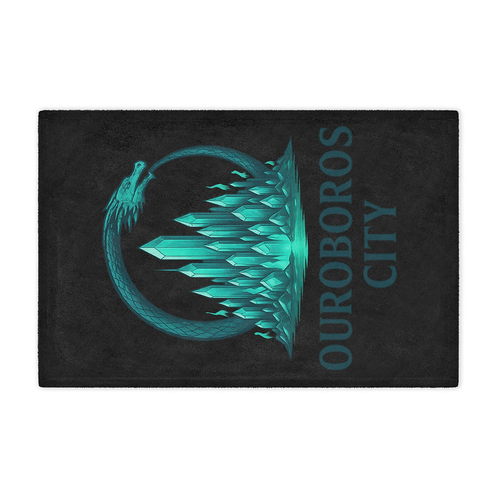 Thumbnail: Ouroboros City graphic with teal dragon and crystals on a black background.