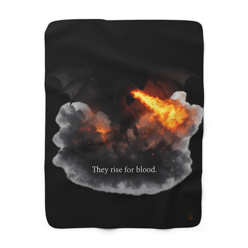 Dragon breathes fire, They rise for blood. They Rise for Power Sherpa Fleece Blanket | Dark Fantasy Dragon Throw