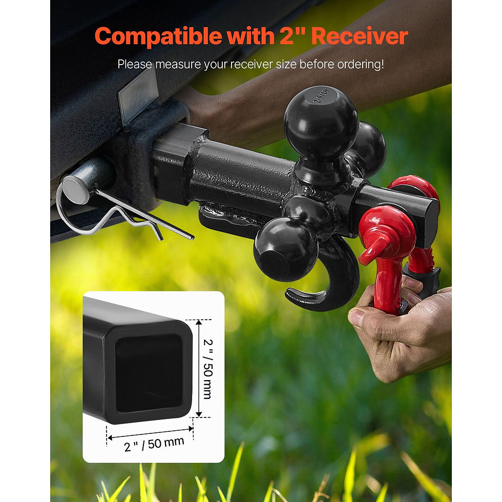 Thumbnail: Multi-Size Trailer Hitch Mount with Tri-Ball and D-Ring Hook