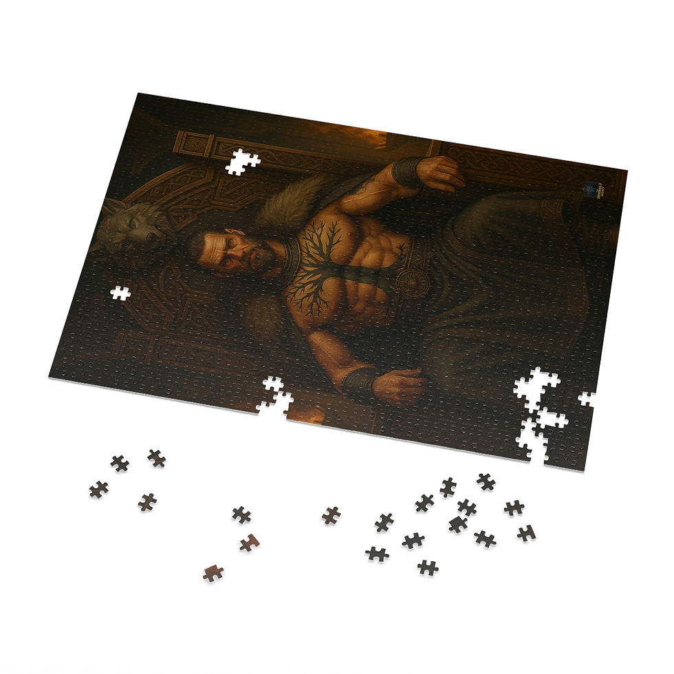 Thumbnail: Puzzle with man, arm tattoos, Burn What’s Left of Me | Dark Fantasy Romance Song of Fire, Wolves & Crowns.