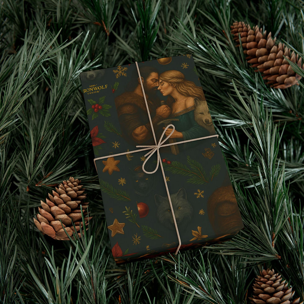 Thumbnail: Wrapped gift with floral illustration and text among pine needles and pinecones.