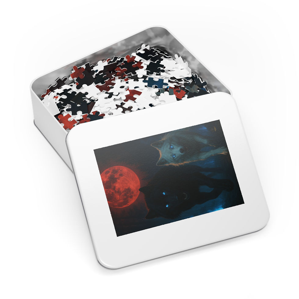 Thumbnail: Jigsaw puzzle tin shows image of red moon, Havocspire Stormcastle Jigsaw Puzzle – Dark Fantasy Puzzle with Tin Box .