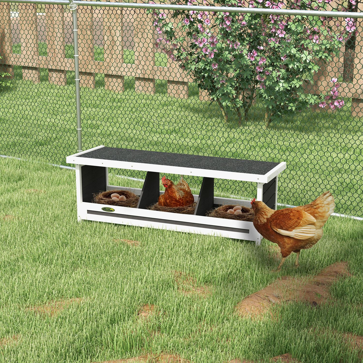 Wood Nesting Boxes Chicken Coop Accessories for Up to 3 Chickens, with Asphalt R