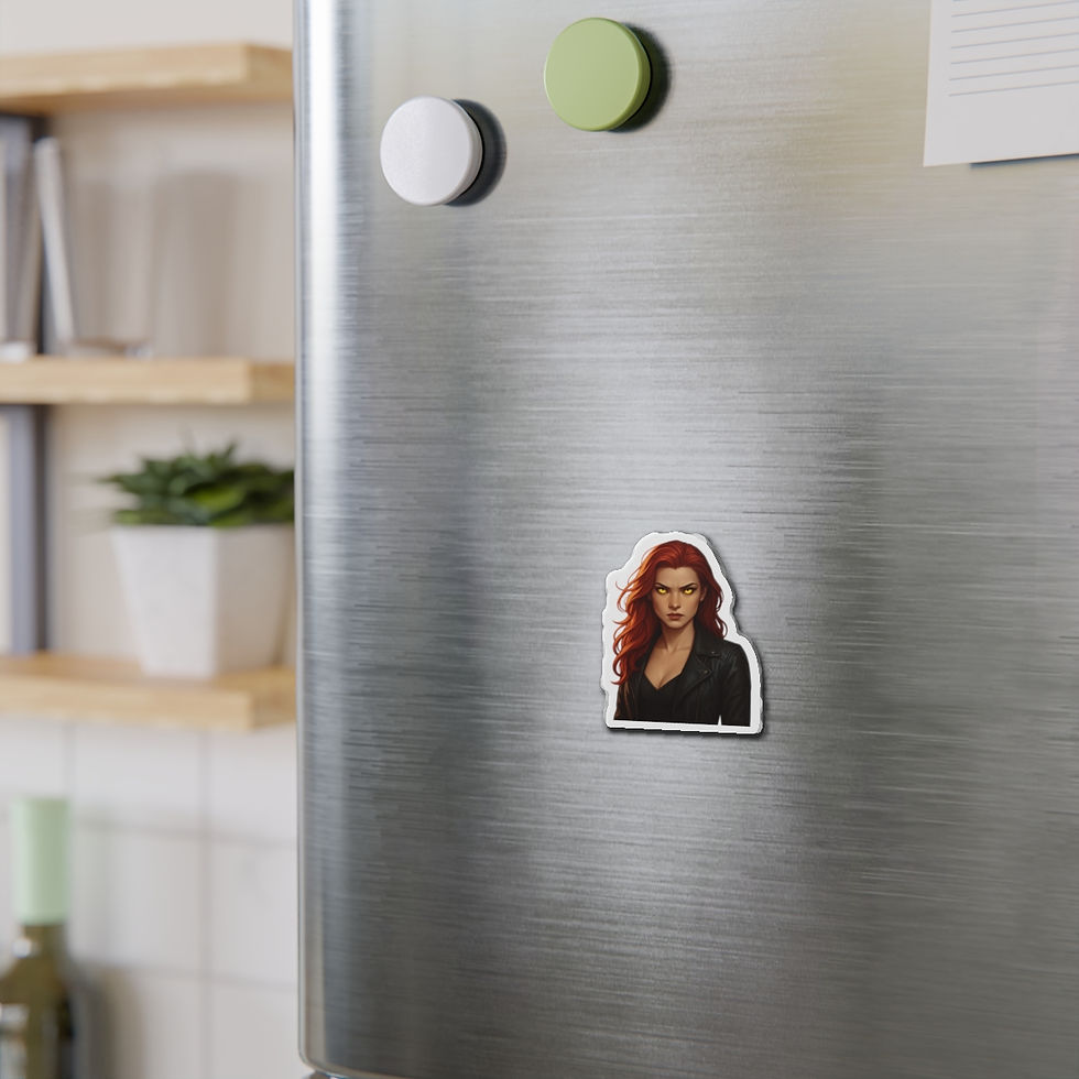 Thumbnail: Magnet of Phoenix Reed on fridge, Alpha Eyes, The Reed Pack Chronicles. • Phoenix Reed magnet • Alpha female magnet • Reed Pack Ch