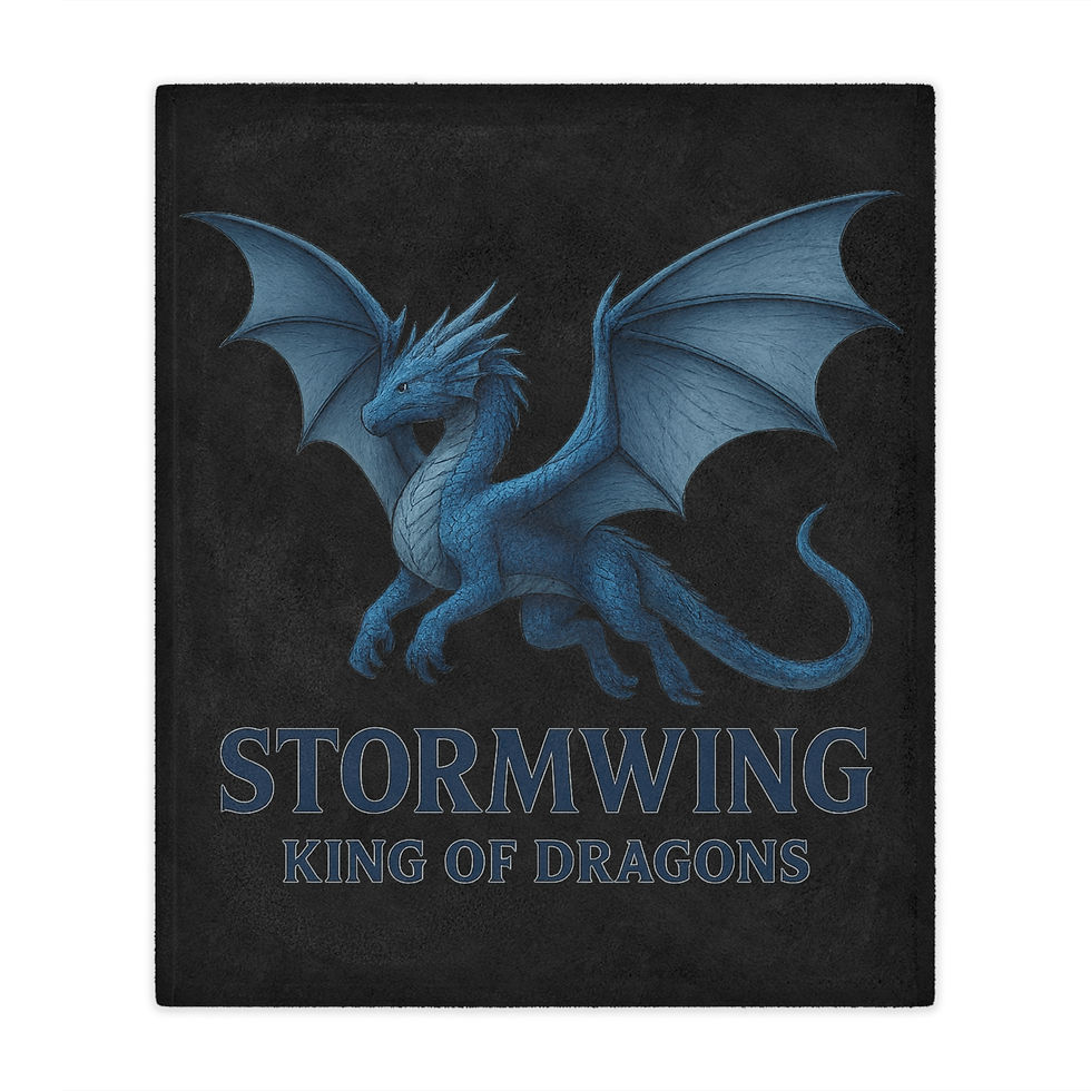 Thumbnail: Stormwing King of Dragons blue dragon on fleece blanket. Some Bloodlines Never Die.