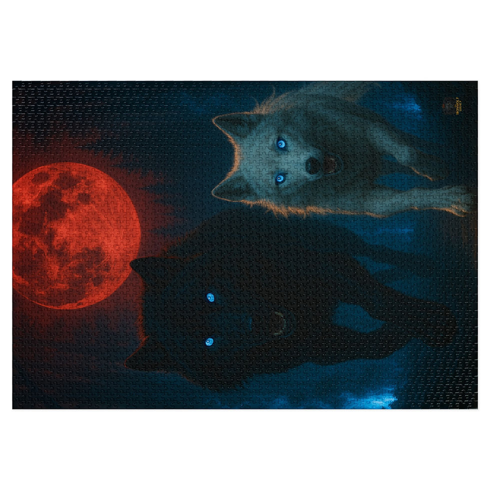 Thumbnail: Two wolves with glowing eyes near a red moon in dark fantasy setting.