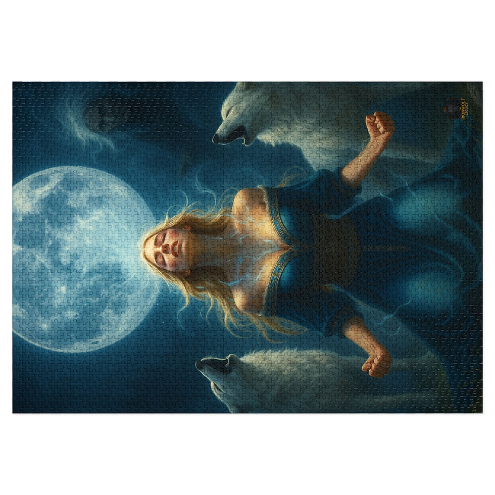 Thumbnail: Woman with wolves and moon. Phoenix Reed Alpha Eyes Magnet — Die-Cut Vinyl Magnet • Moon’s Shadow merch