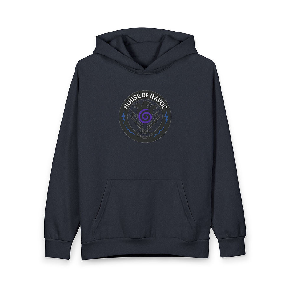 Thumbnail: Navy blue hoodie with text reading "HOUSE OF HAVOC" and a logo.