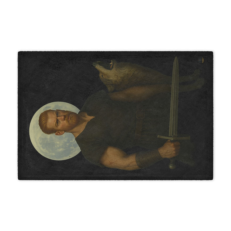 Thumbnail: Man with sword and wolf spirit over a moon; dark fantasy theme song
