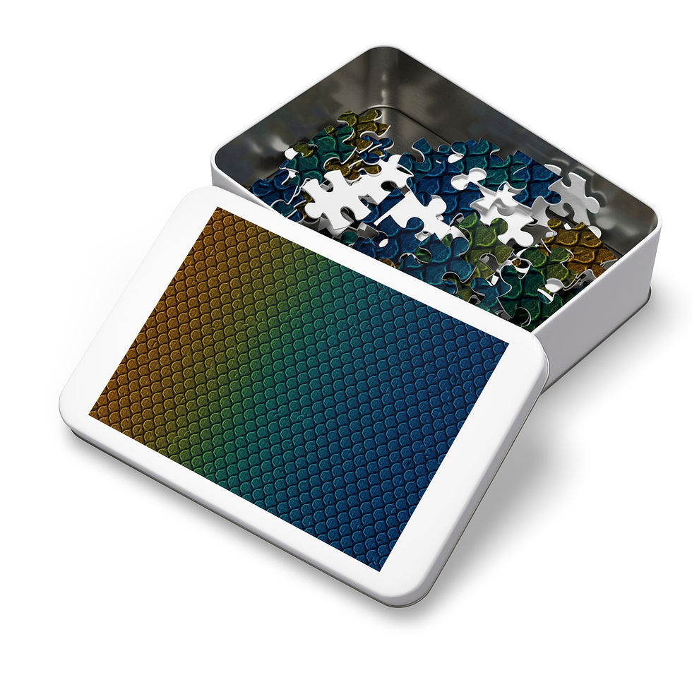 Thumbnail: Puzzle tin with lid off shows puzzle pieces and the gradient design.