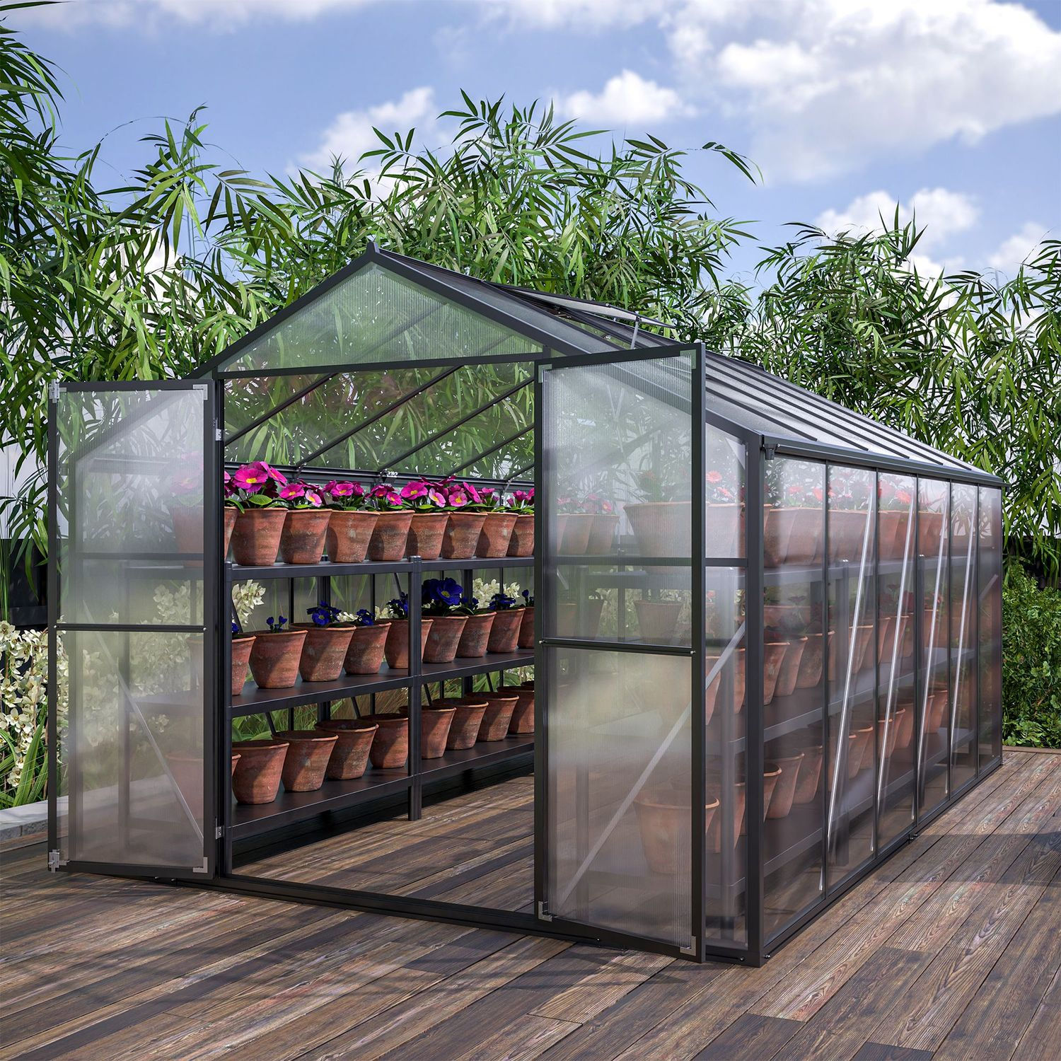 8' x 12' Outdoor greenhouse, heavy duty polycarbonate greenhouse, large walk-in 
