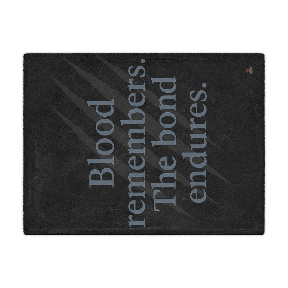 Thumbnail: Blood remembers. The bond endures. Blood and Bone song lyrics on dark blanket.