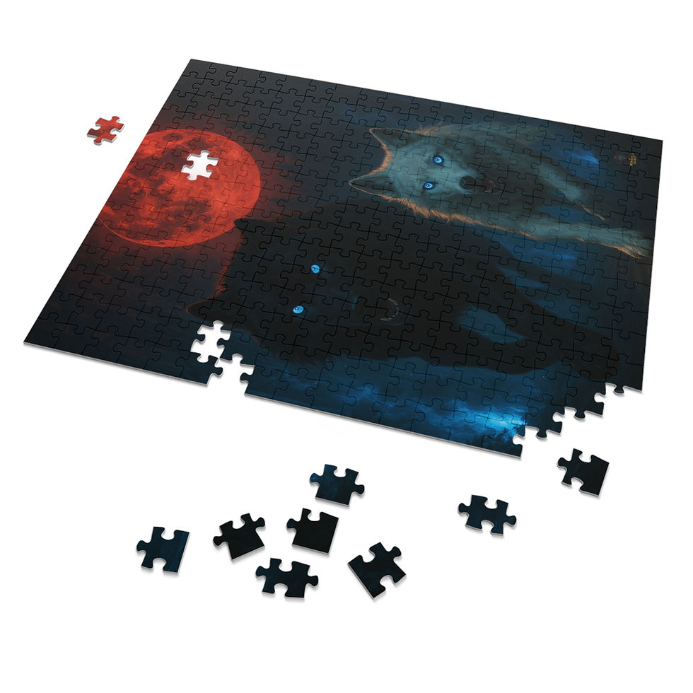 Thumbnail: Wolves puzzle with red moon. Havocspire Stormcastle Jigsaw Puzzle – Dark Fantasy Puzzle with Tin Box