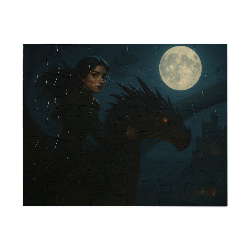Thumbnail: A woman riding a dragon under the moonlight, Burn What’s Left of Me, dark night scene.