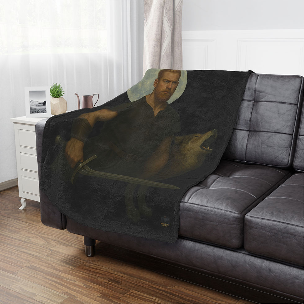 Thumbnail: Blanket featuring a man with a wolf head, Blood Remembers song, dark aesthetic decor
