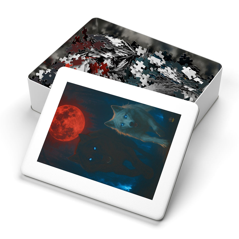 Thumbnail: Wolf howling at the moon jigsaw puzzle. Havocspire Stormcastle Jigsaw Puzzle – Dark Fantasy Puzzle with Tin Box