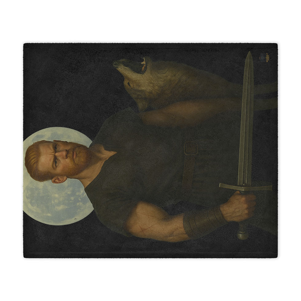 Thumbnail: Warrior with sword and wolf spirit over his shoulder. Dark fantasy theme song.