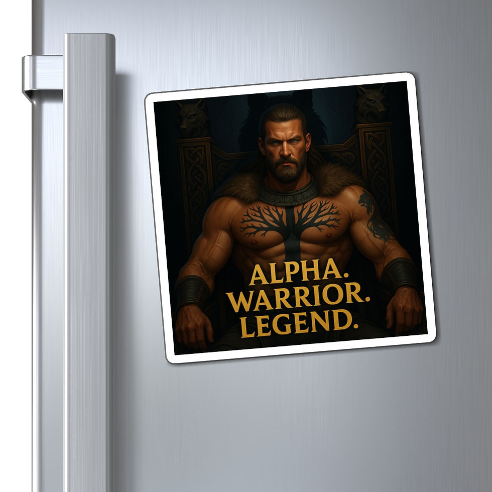 Thumbnail: Alpha Warrior Legend magnet on refrigerator door. A strong man image.