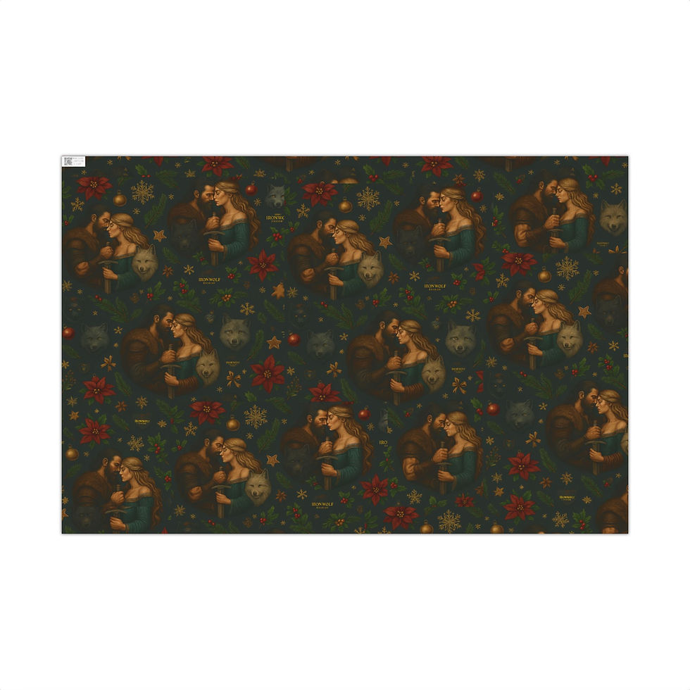 Thumbnail: Repeating pattern of golden figures and red flowers on a dark background.