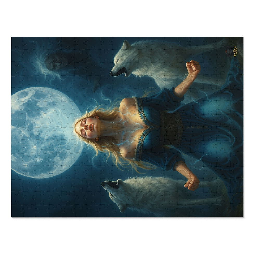 Thumbnail: Woman with wolves and moon. Reed Pack, Alpha female magnet, Moon's Shadow merch.