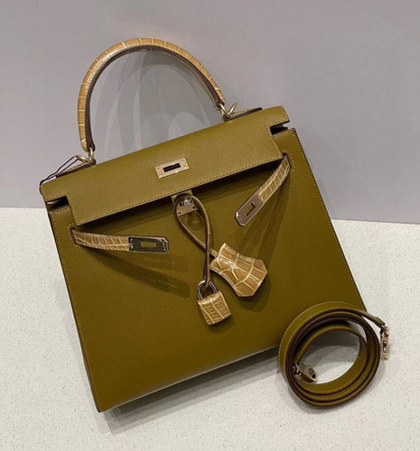 Hermès Kelly 25 Touch | Bronze Dore x Tabac-camel | PHW | Madame/Matte Croc | U stamp