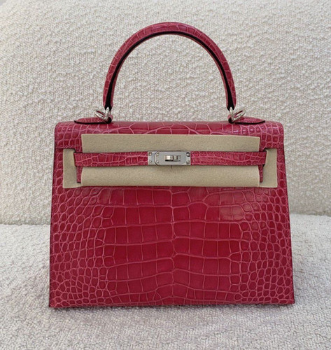 Hermès Kelly 25 | Rose Extreme | PHW | Shiny Croco | Z Stamp