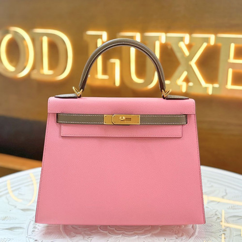Hermès Kelly 28 | Rose Azalee x Etoupe | BGHW | Epsom | A stamp