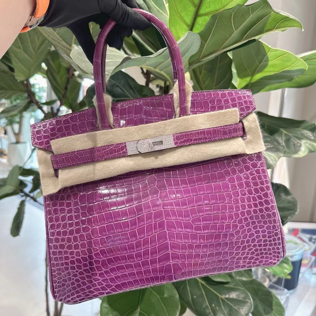 Birkin 30 | 96 Violet | Diamond HW | Shiny Croc | J Stamp