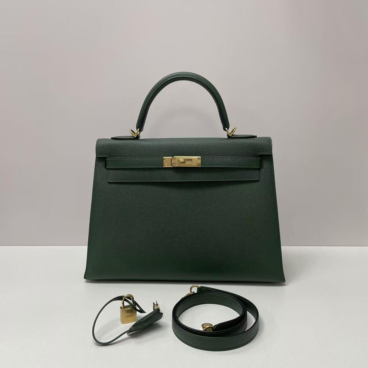 Kelly 32 | Vert Anglais | GHW | Epsom | Square R Stamp