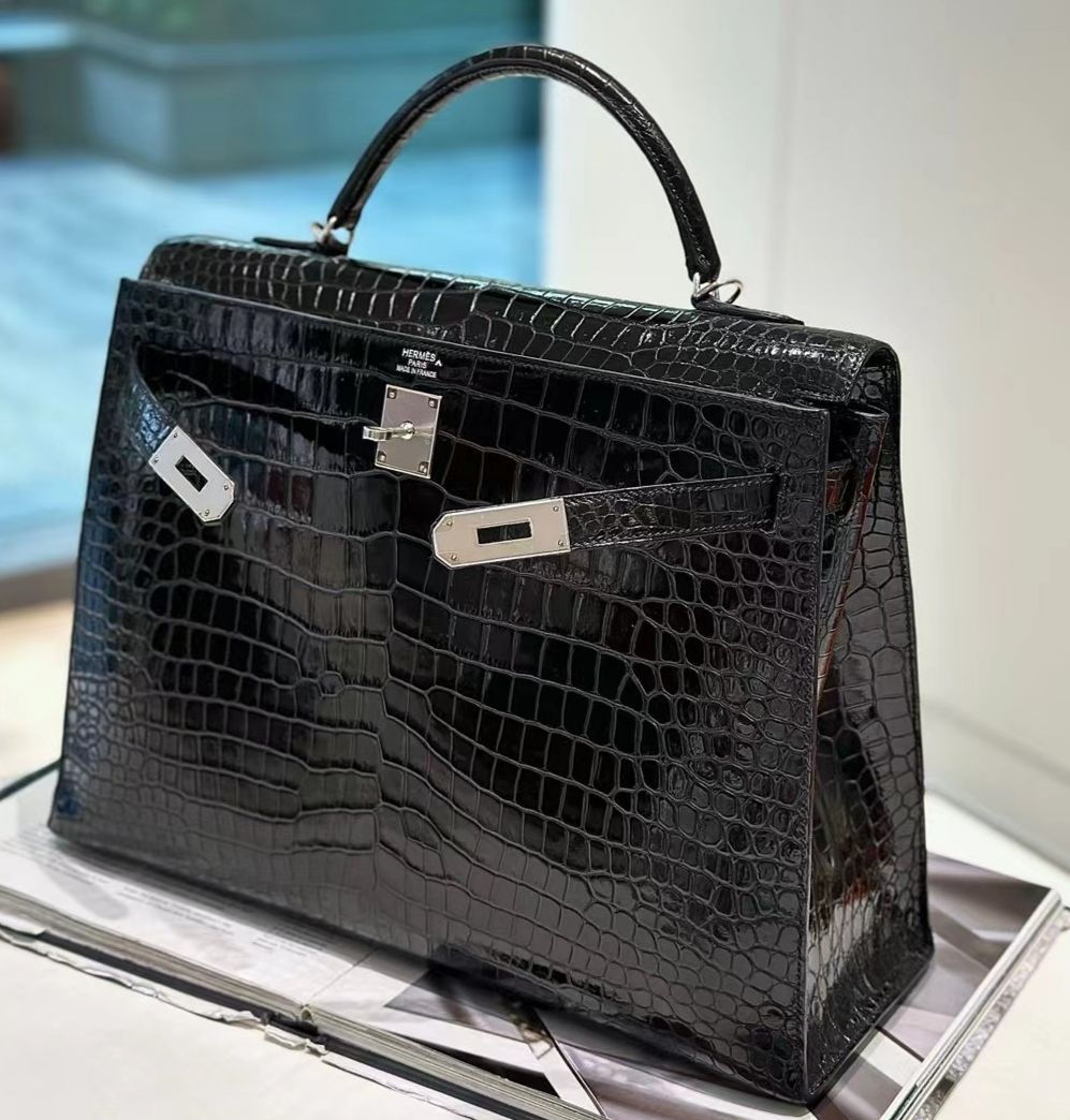 Kelly 40 | Noir | PHW | Shiny Croco | X Stamp