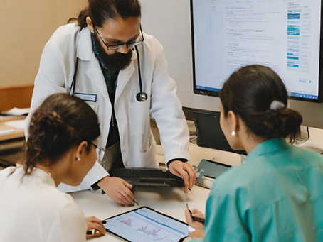 A team of healthcare professionals reviewing data