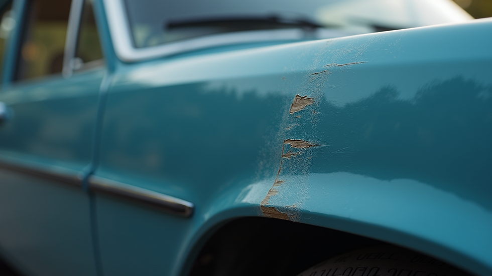 Close-up view of a car door with a visible scratch before repair