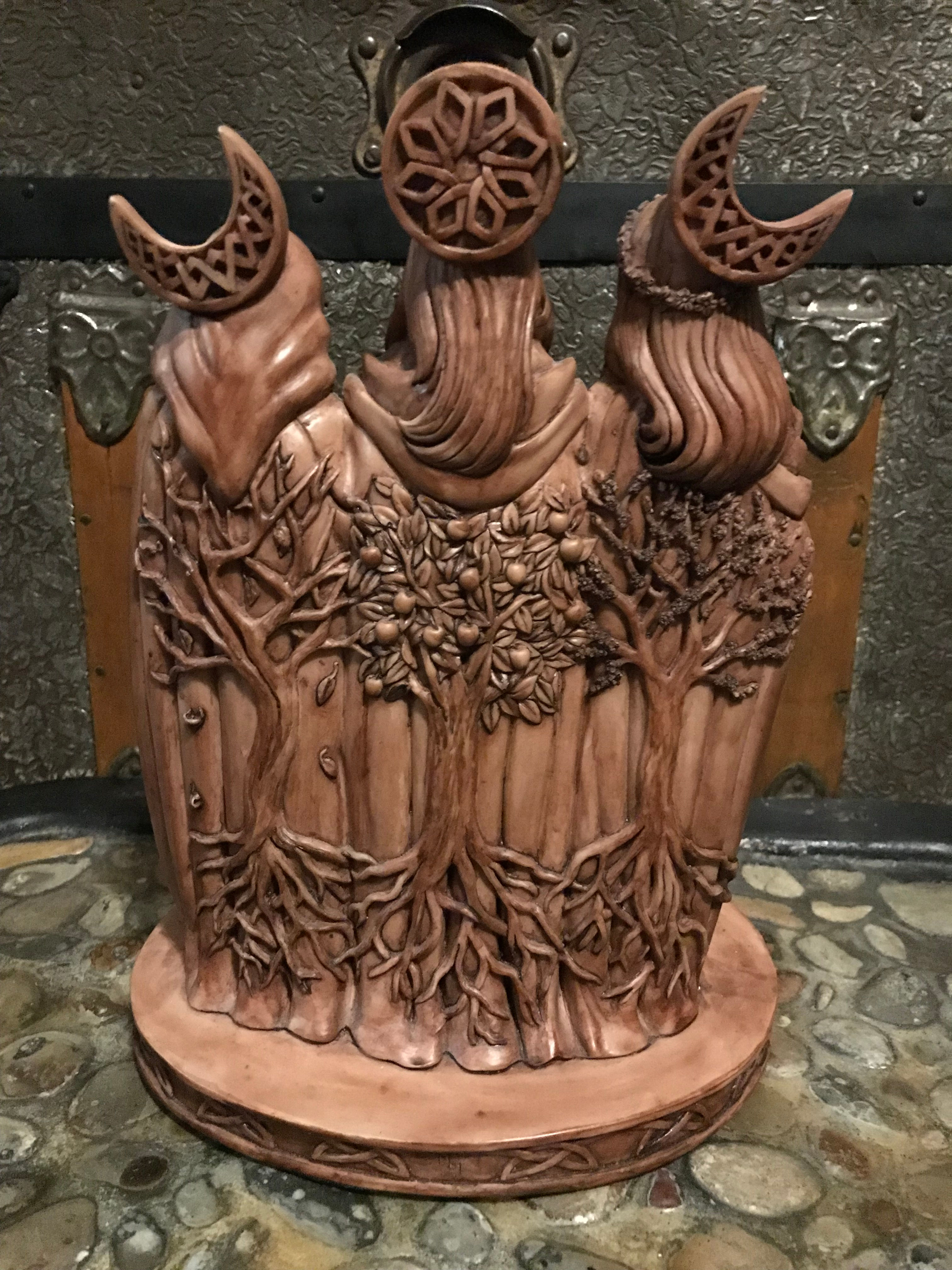 Triple Goddess Statue: Stone, talisman, goddess, sacred feminine, altar, ritual